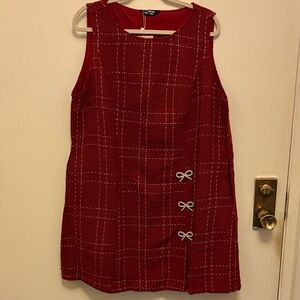 BloomChic Red Checkered Mini Dress with Bow Accents